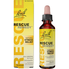 BFL009 | Bach Rescue Remedy 20 mL dropper and box labeled Natural Stress Relief