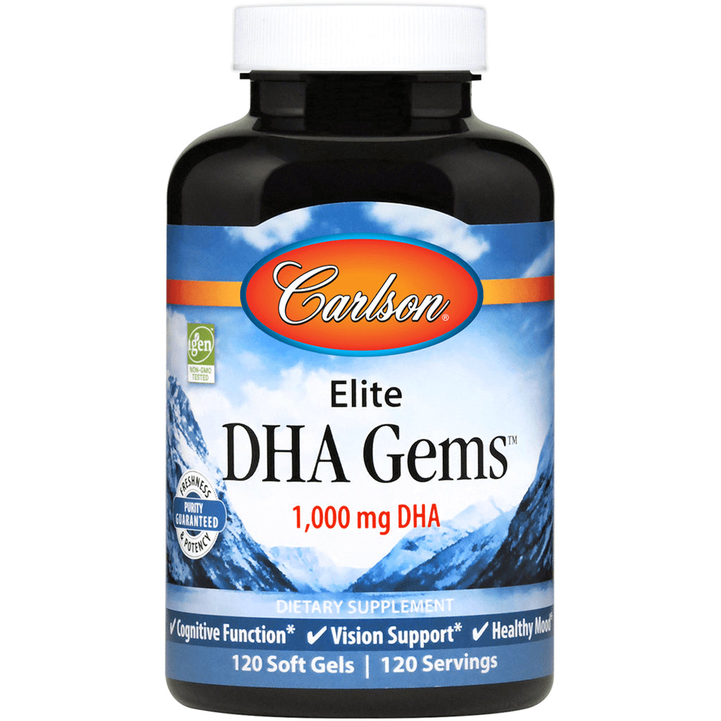 CSN261 | Carlson Elite DHA Gems 1,000 mg DHA bottle front label showing 120 Soft Gels - Thumbnail