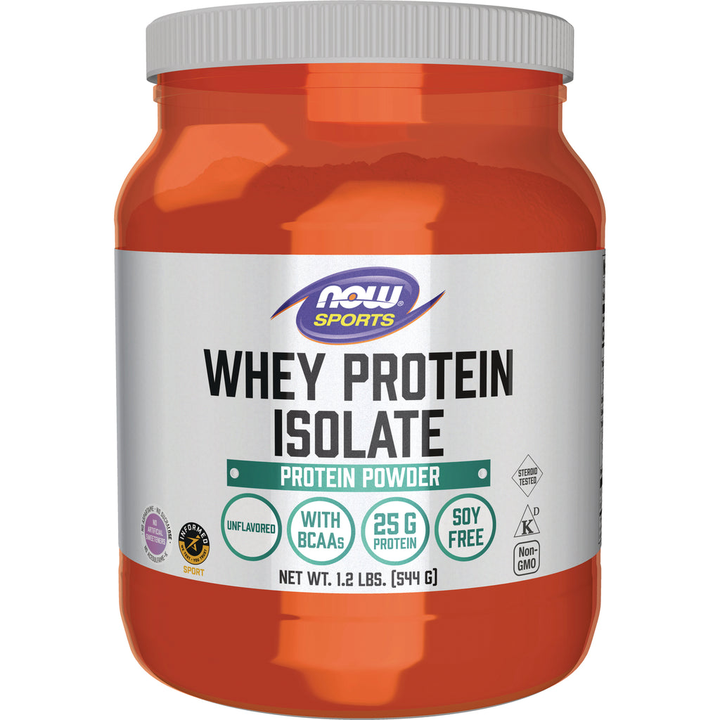 NWF916 | NOW Sports orange tub of Whey Protein Isolate protein powder, unflavored, 1.2 lbs (544 g) - Thumbnail