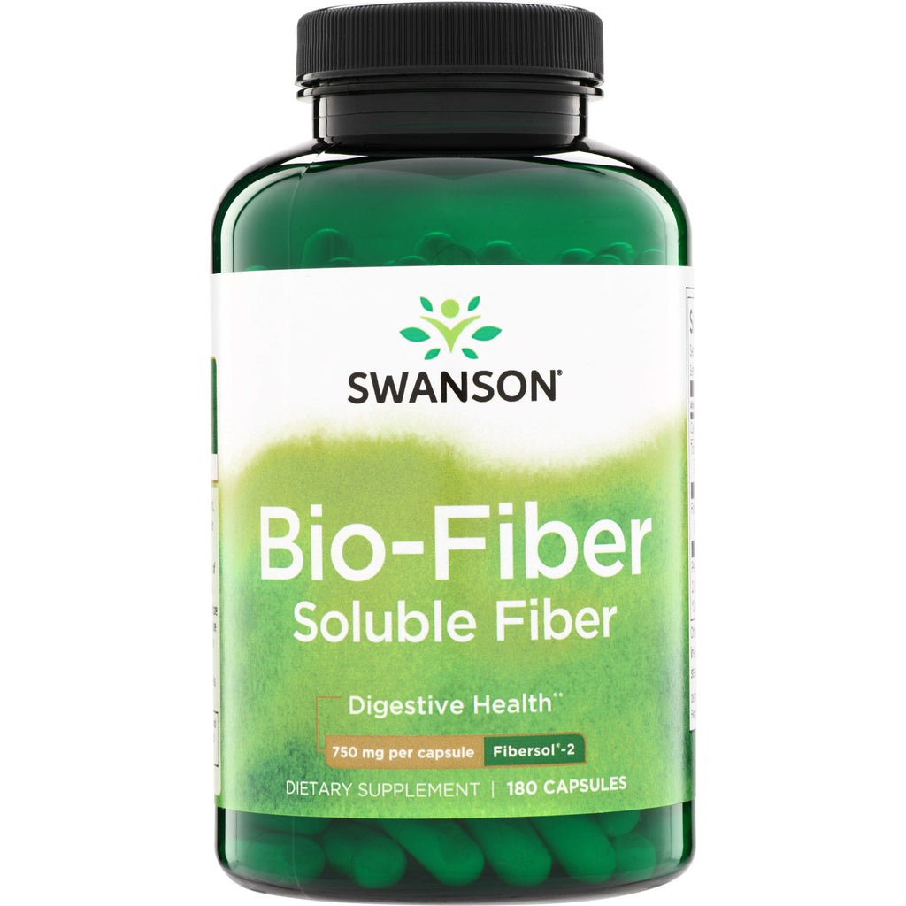 SW1085 | Swanson Bio-Fiber Soluble Fiber supplement bottle, 180 capsules, 750 mg per capsule, Fibersol-2 - Thumbnail