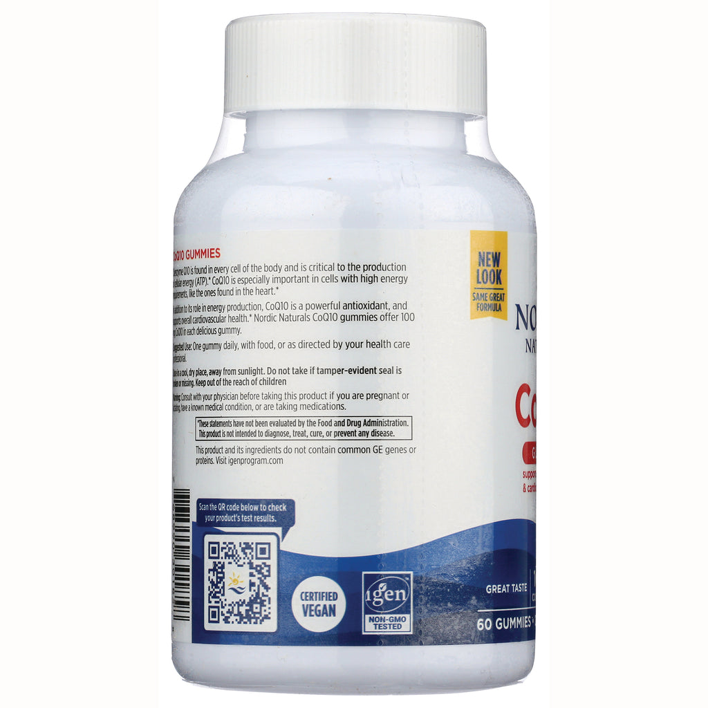 NRN088 | back label of white supplement bottle showing QR code, certified vegan and non-GMO tested icons - Thumbnail