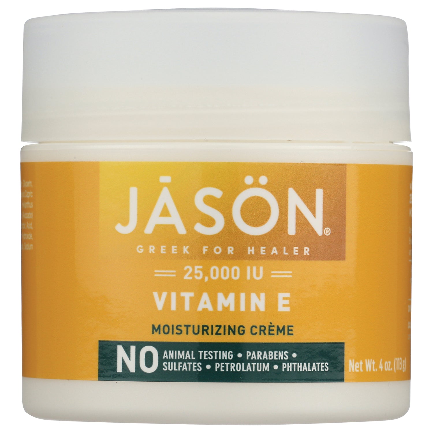 JC053 | JSN Vitamin E crme jar 25,000 IU, label reads NO animal testing, parabens, sulfates, petrolatum, phthalates