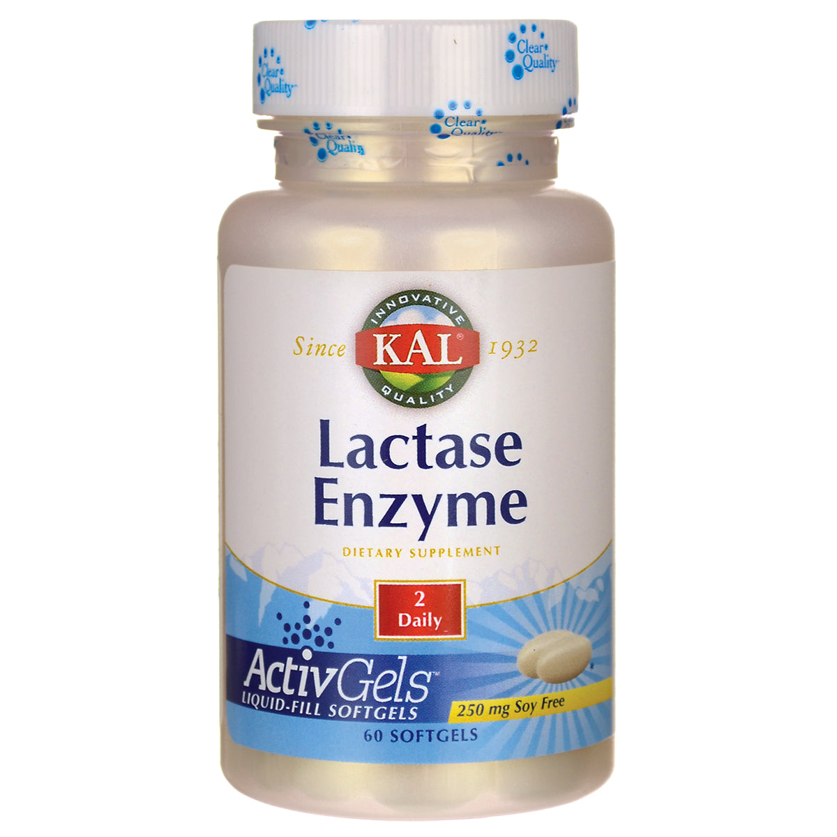 KL463 | KAL Lactase Enzyme ActivGels dietary supplement bottle, 60 softgels, 2 daily