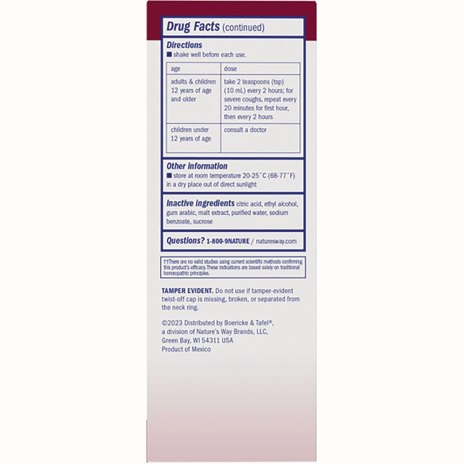 BRK050 | back panel showing Drug Facts directions storage and inactive ingredients text