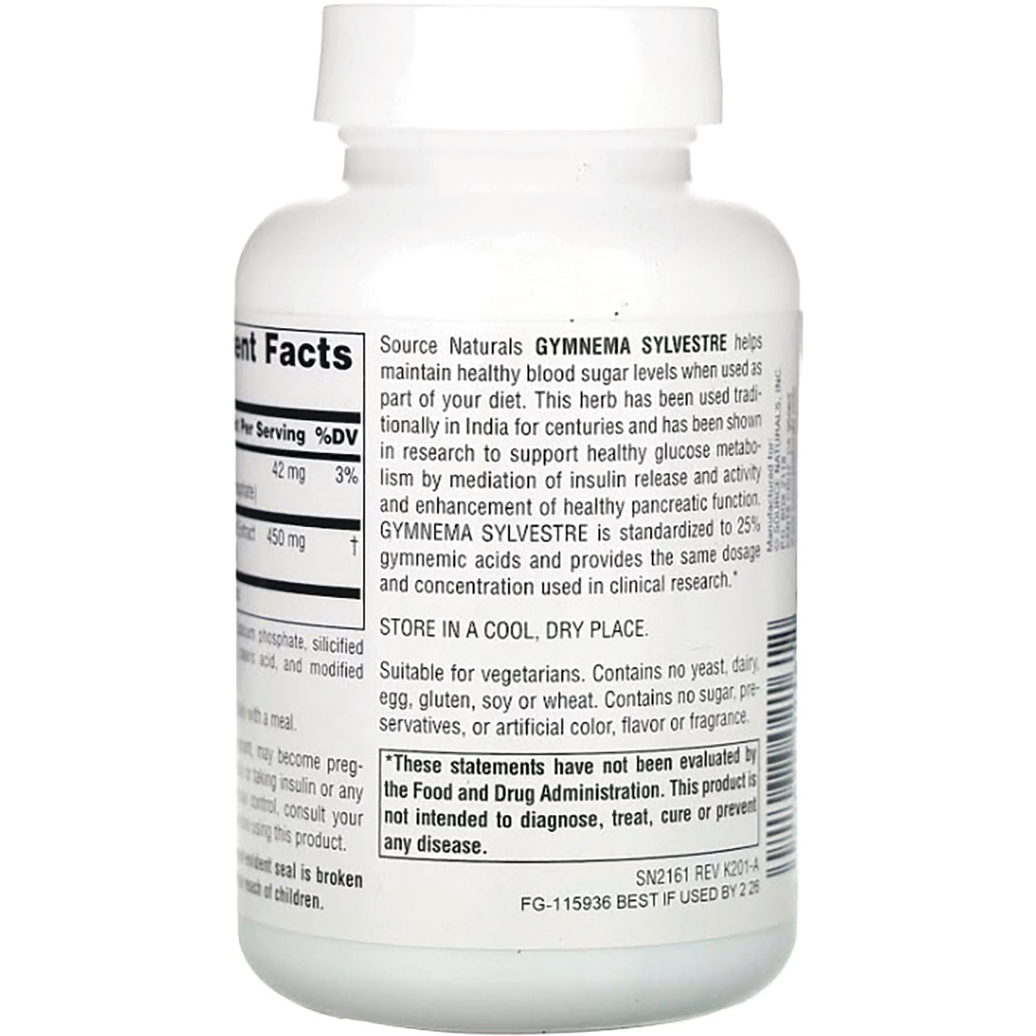 SN562 | Back label with Supplement Facts and Gymnema Sylvestre description