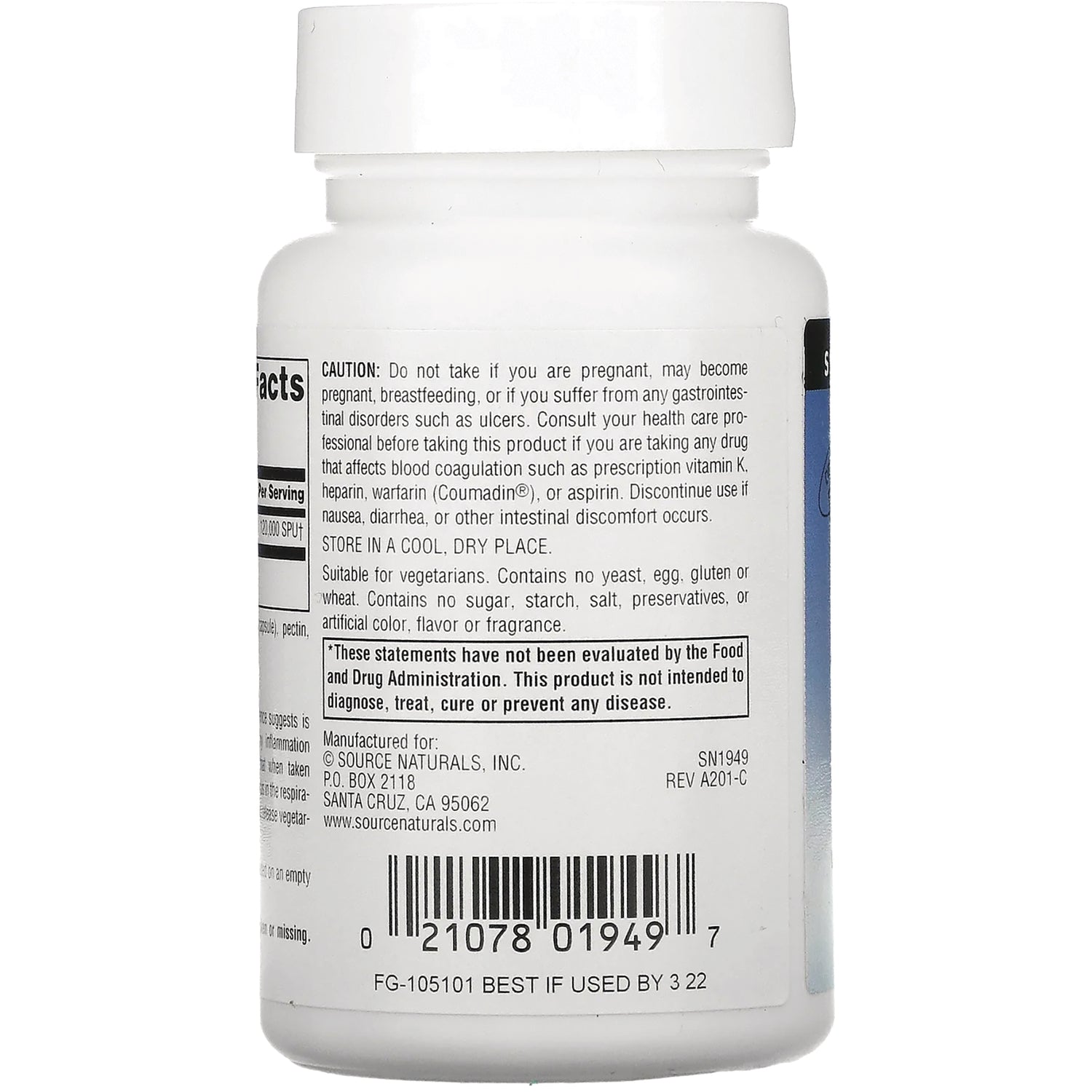 SN731 | Back label with caution and storage directions, FDA disclaimer, manufacturer info, and barcode