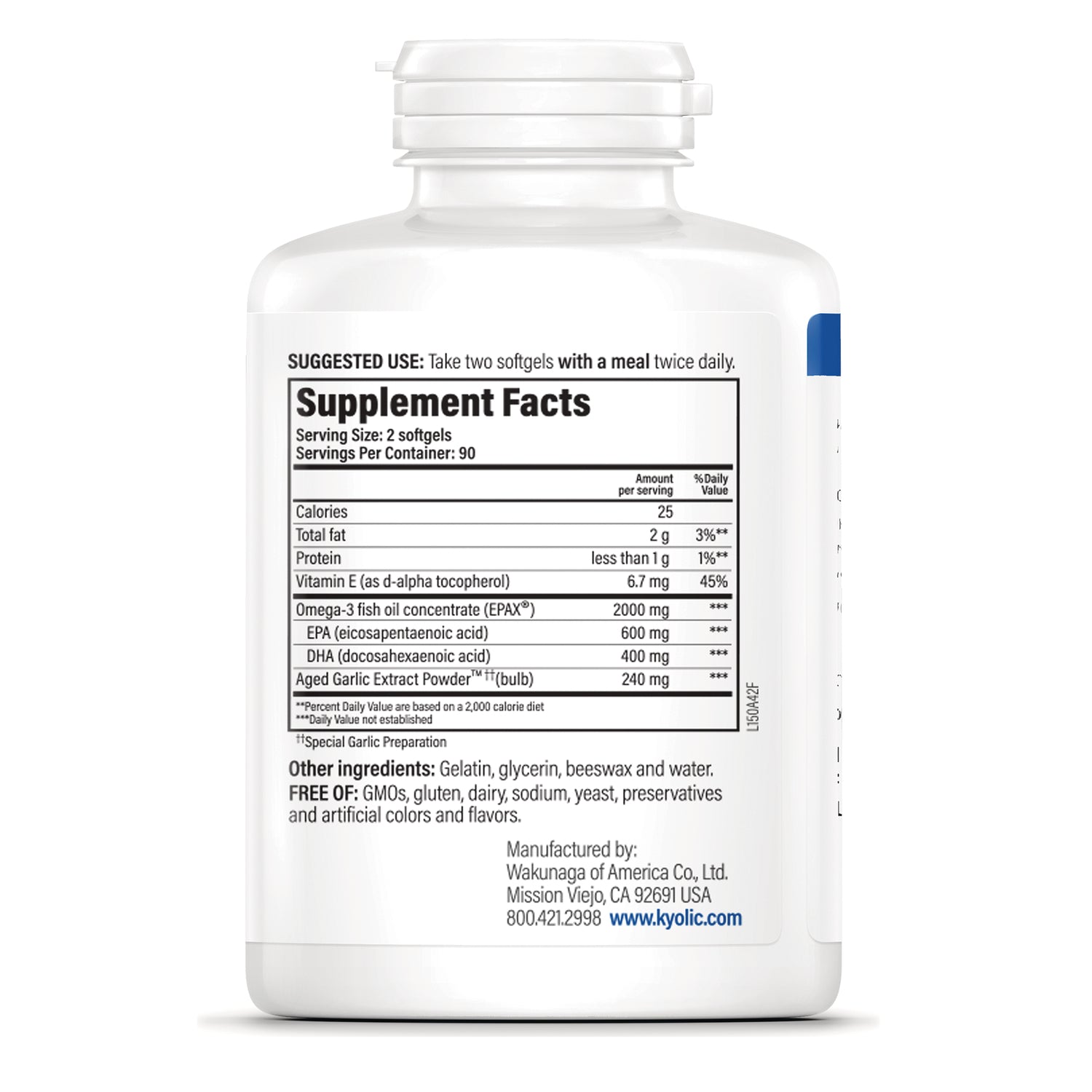 KY147 | back label showing Supplement Facts panel and ingredients on white bottle