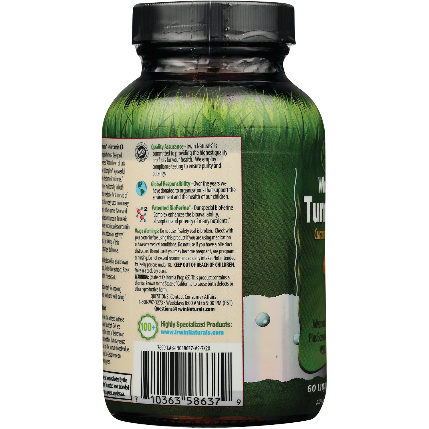 IR114 | bottle back label with product information, usage warnings, and barcode