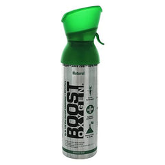 BXY002 | portable silver oxygen canister with green cap labeled BOOST OXYGEN