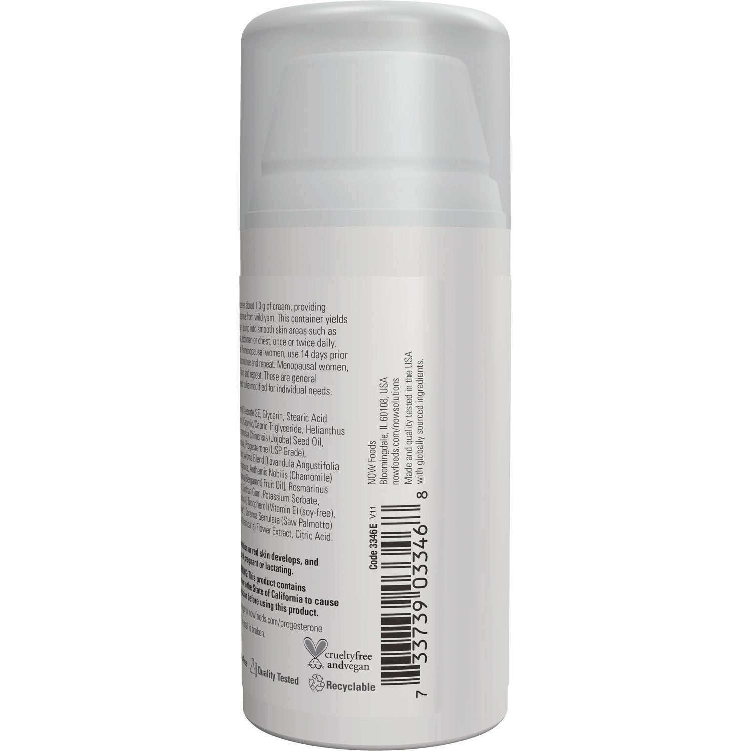 NWF435 | back of white pump bottle showing ingredients, barcode, cruelty-free and recyclable icons