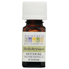 Aura Cacia Helichrysum restoring 100% pure essential oil in amber bottle with white cap, 3.7 mL