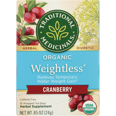 TMD027 | Traditional Medicinals Organic Weightless Cranberry herbal tea box front, 16 wrapped tea bags