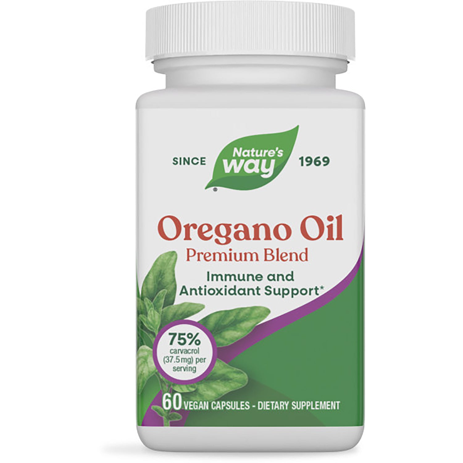NW630 | Nature's Way Oregano Oil premium blend bottle with label showing 60 vegan capsules