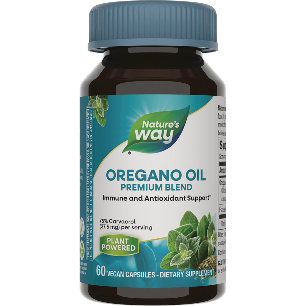 NW630 | Nature's Way Oregano Oil premium blend bottle with label showing 60 vegan capsules - Thumbnail