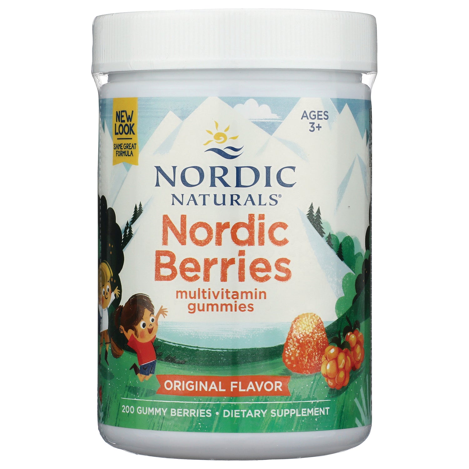NRN067 | Nordic Naturals Nordic Berries multivitamin gummies bottle, front label with original flavor and cartoon children