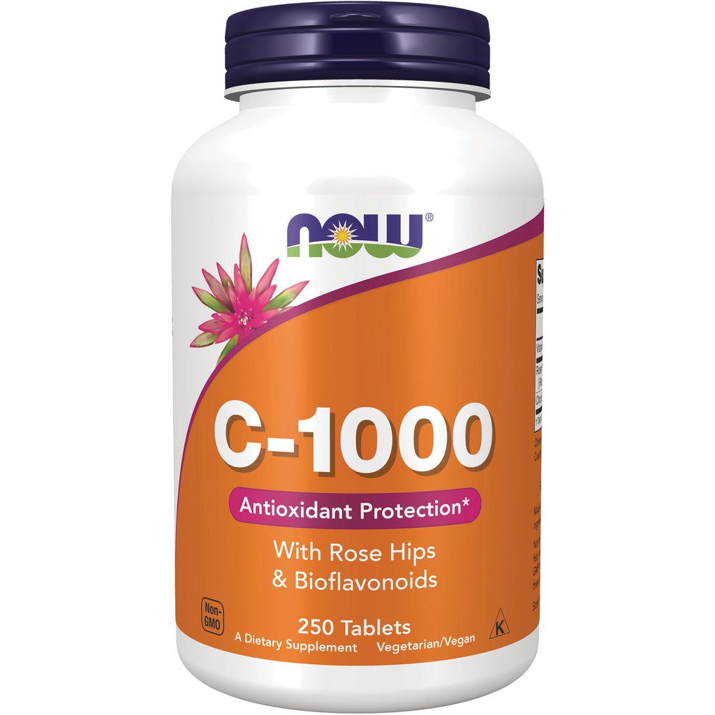 NWF1336 | NOW C-1000 vitamin C 250-tablet bottle with rose hips and bioflavonoids orange label - Thumbnail