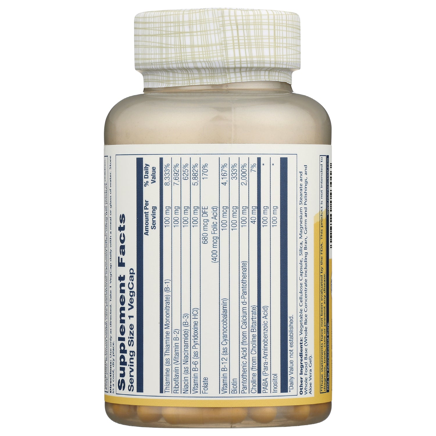 SLR190 | back of supplement bottle showing Supplement Facts panel and visible capsules