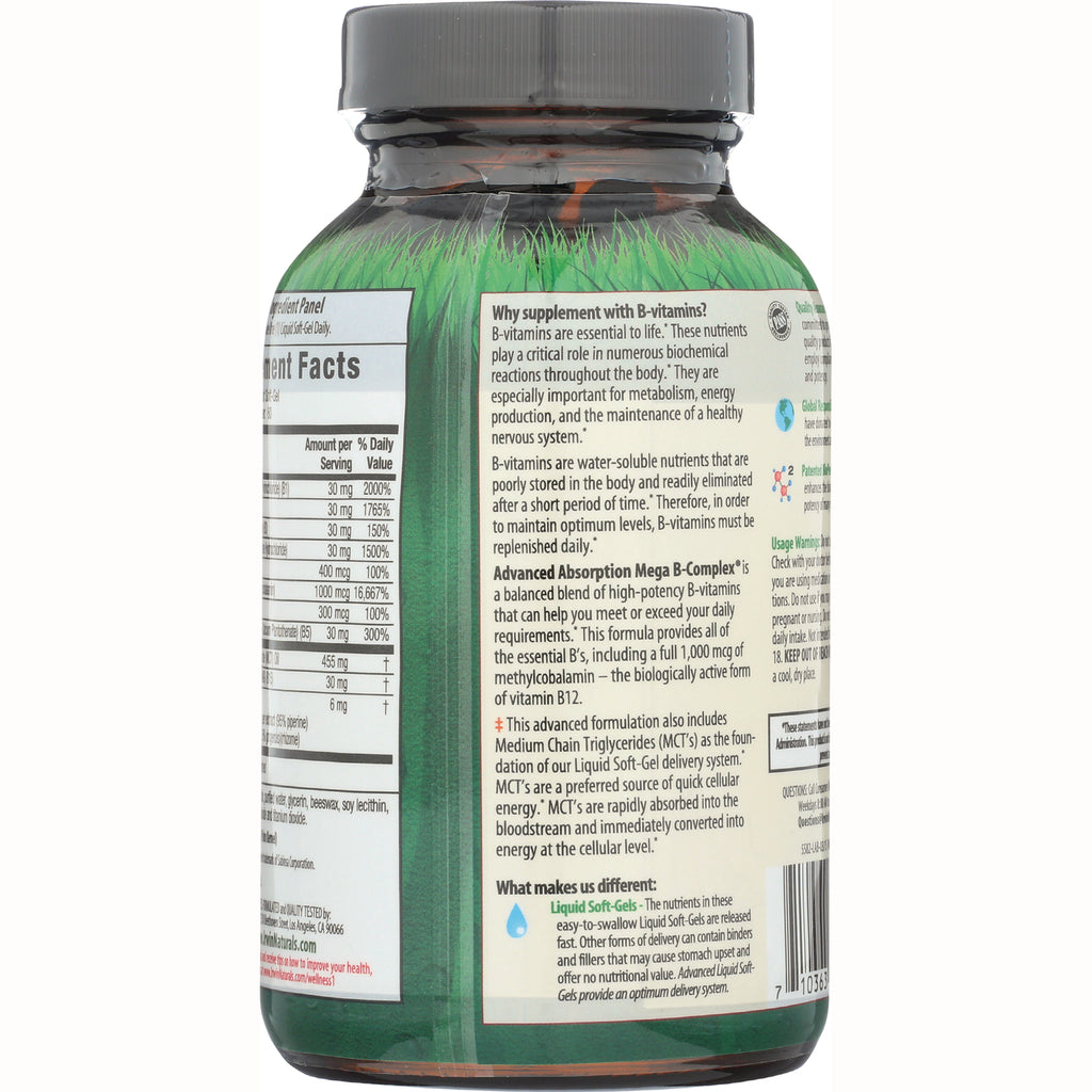 IR087 | Back label of green supplement bottle showing Supplement Facts and B-vitamins description - Thumbnail