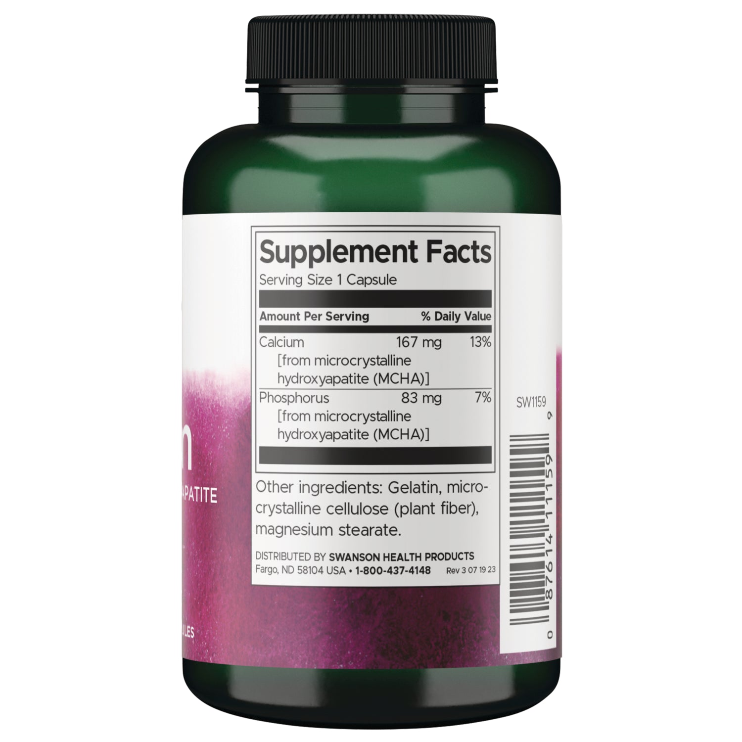 SW1159 | Back label with supplement facts and serving information