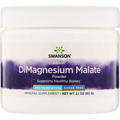 SWU956 | Swanson Albion DiMagnesium Malate powder, supports healthy bones, 400 mg per serving, sugar free, 2.1 oz jar