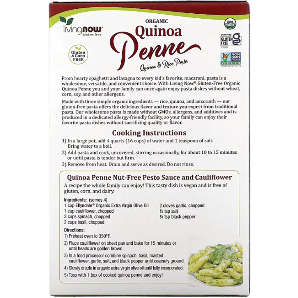 NWF1269 | Back panel infographic for Organic Quinoa Penne with cooking instructions and pesto recipe - Thumbnail