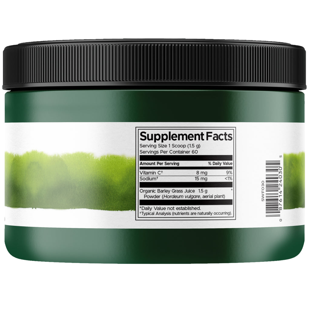 SWF030 | Back label with Supplement Facts panel and barcode on green powder supplement jar - Thumbnail