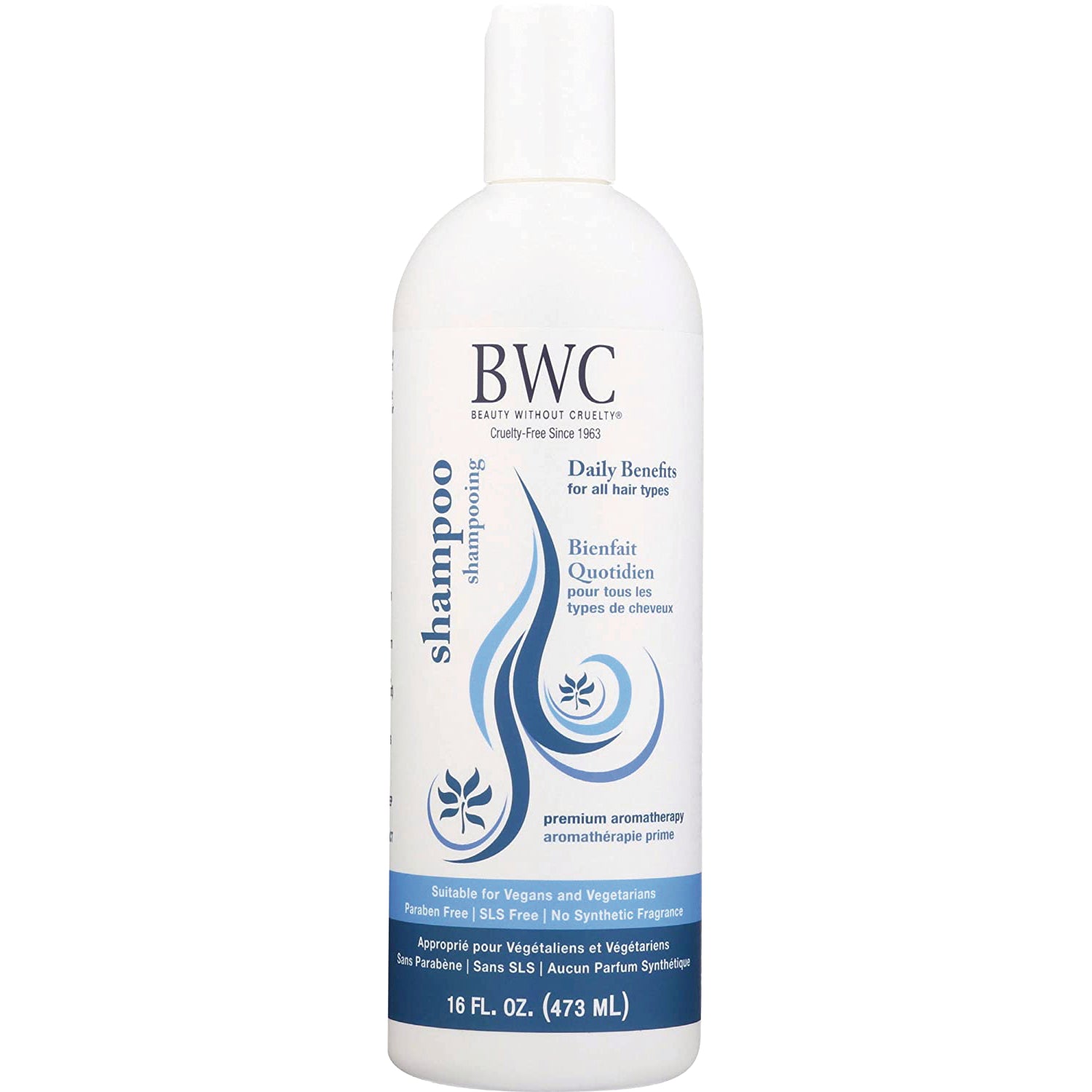 BWC090 | BWC Daily Benefits shampoo white 16 fl oz bottle with blue swirled label design