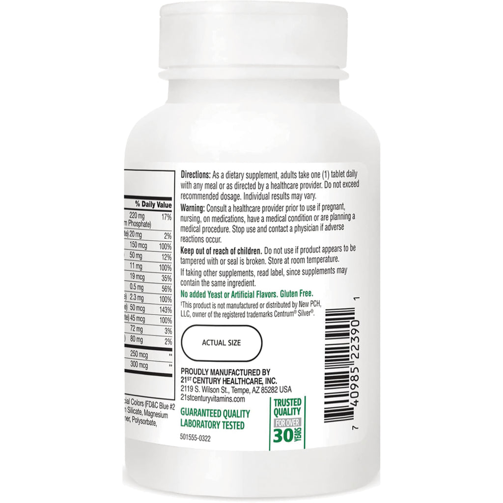 CNT145 | Back label of white supplement bottle showing directions, warnings, nutrition facts, barcode, and ACTUAL SIZE oval - Thumbnail