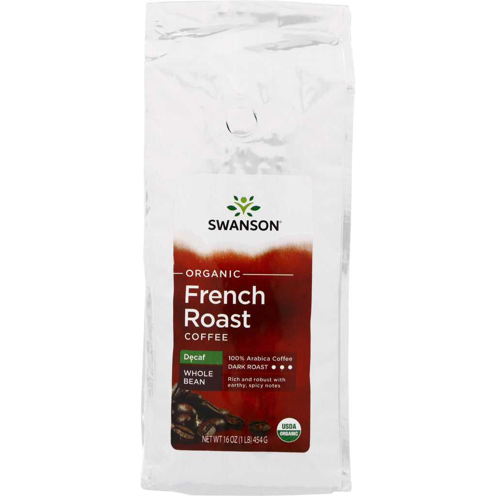 SWF089 | Swanson Organic French Roast Coffee Decaf Whole Bean, Dark Roast, 100% Arabica, USDA Organic, 16 oz bag - Thumbnail