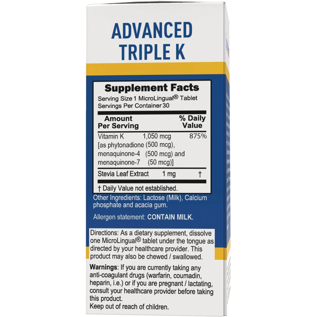 SUS021 | Advanced Triple K back panel with Supplement Facts, ingredients, directions, and warnings - Thumbnail