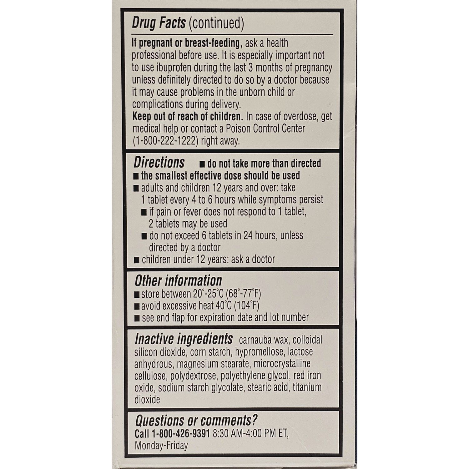 QCH022 | drug facts and directions label showing warnings, dosing instructions, storage guidance, inactive ingredients and contact number