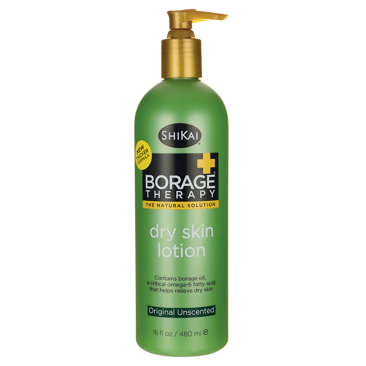 SHK035 | Shikai Borage Therapy dry skin lotion green pump bottle, original unscented, 16 fl oz