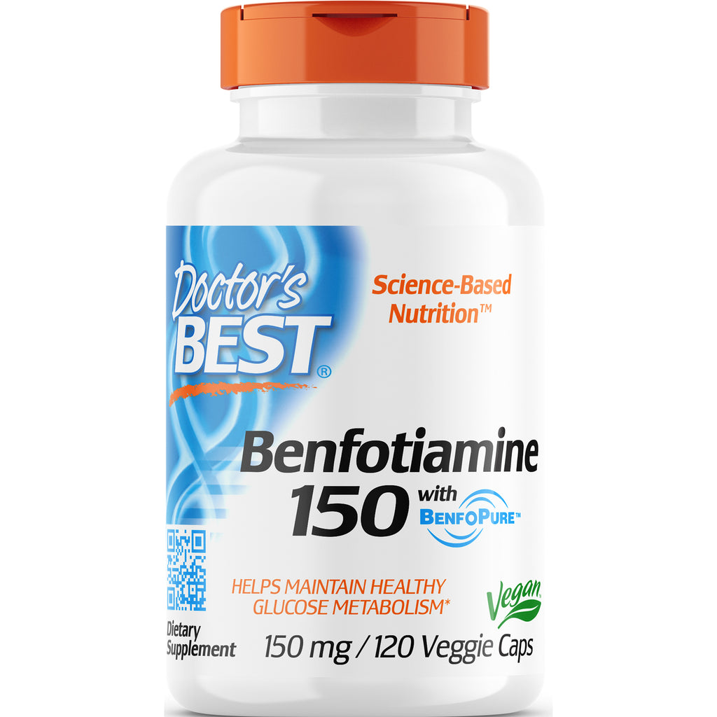 DB072 | Doctor's Best Benfotiamine 150 mg bottle, front label showing BenfoPure logo, 120 veggie caps, vegan - Thumbnail