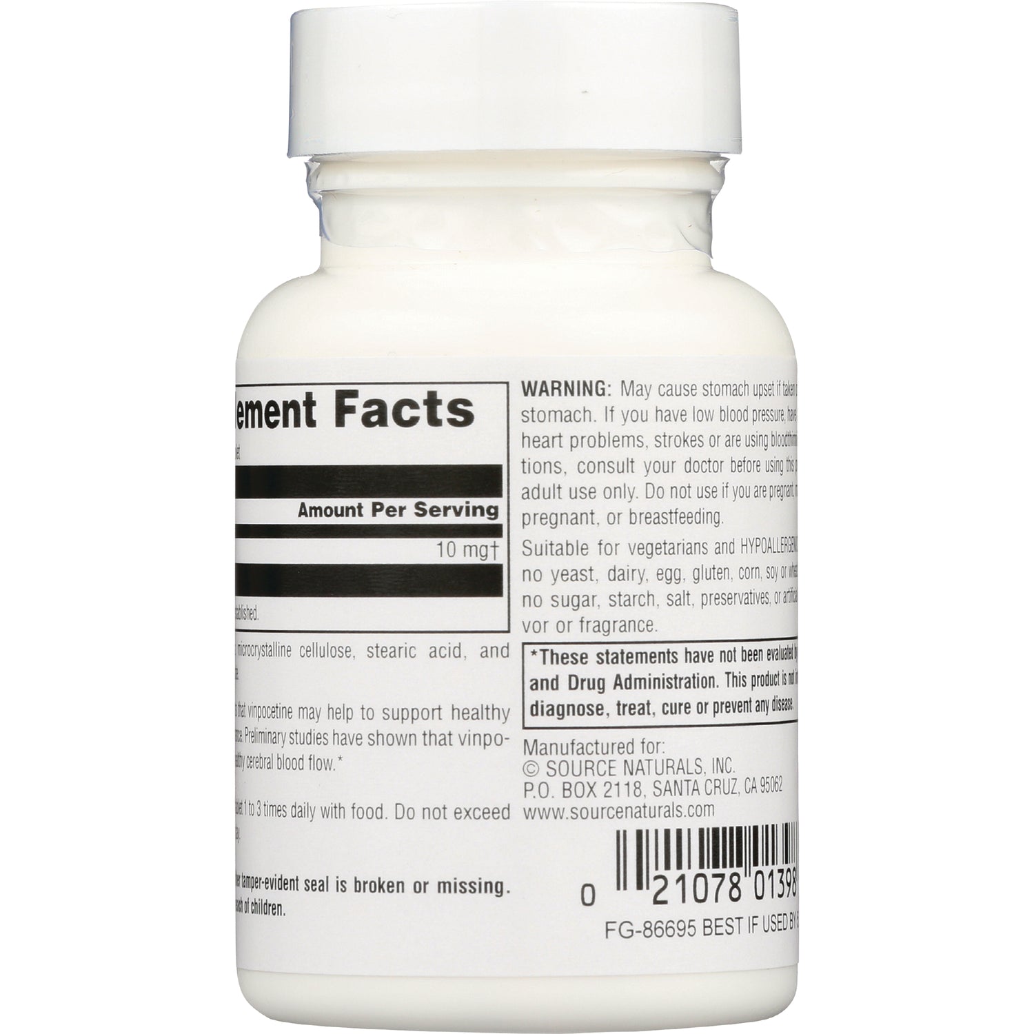 SN271 | Back label with Supplement Facts, warning text, ingredients, and barcode