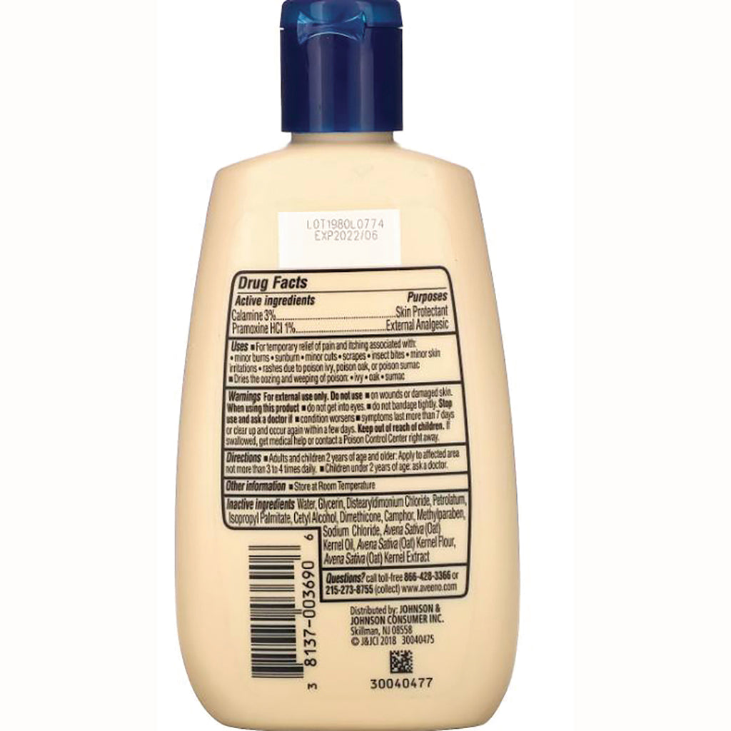 JNJ002 | back of beige lotion bottle showing Drug Facts label, ingredient list and barcode - Thumbnail