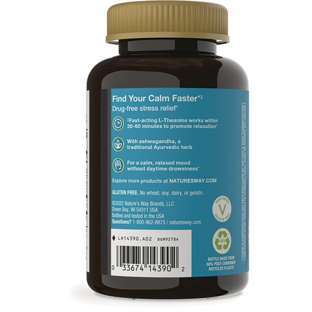 NW1059 | Back of brown supplement bottle with teal label showing product claims, barcode and recycling icons - Thumbnail