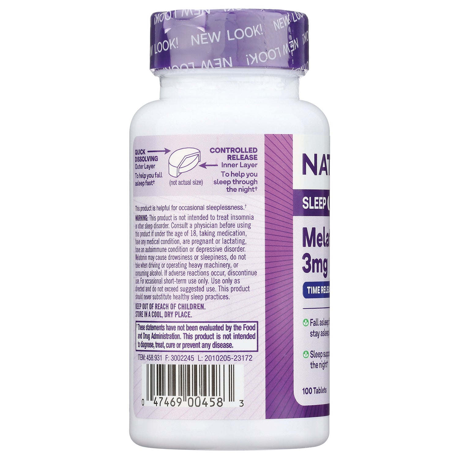 NA440 | Back label of white supplement bottle showing warnings, usage text and barcode