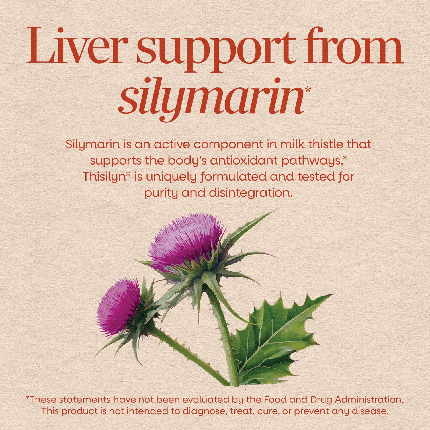 NW022 | Liver support from silymarin with milk thistle illustration and product disclaimer text