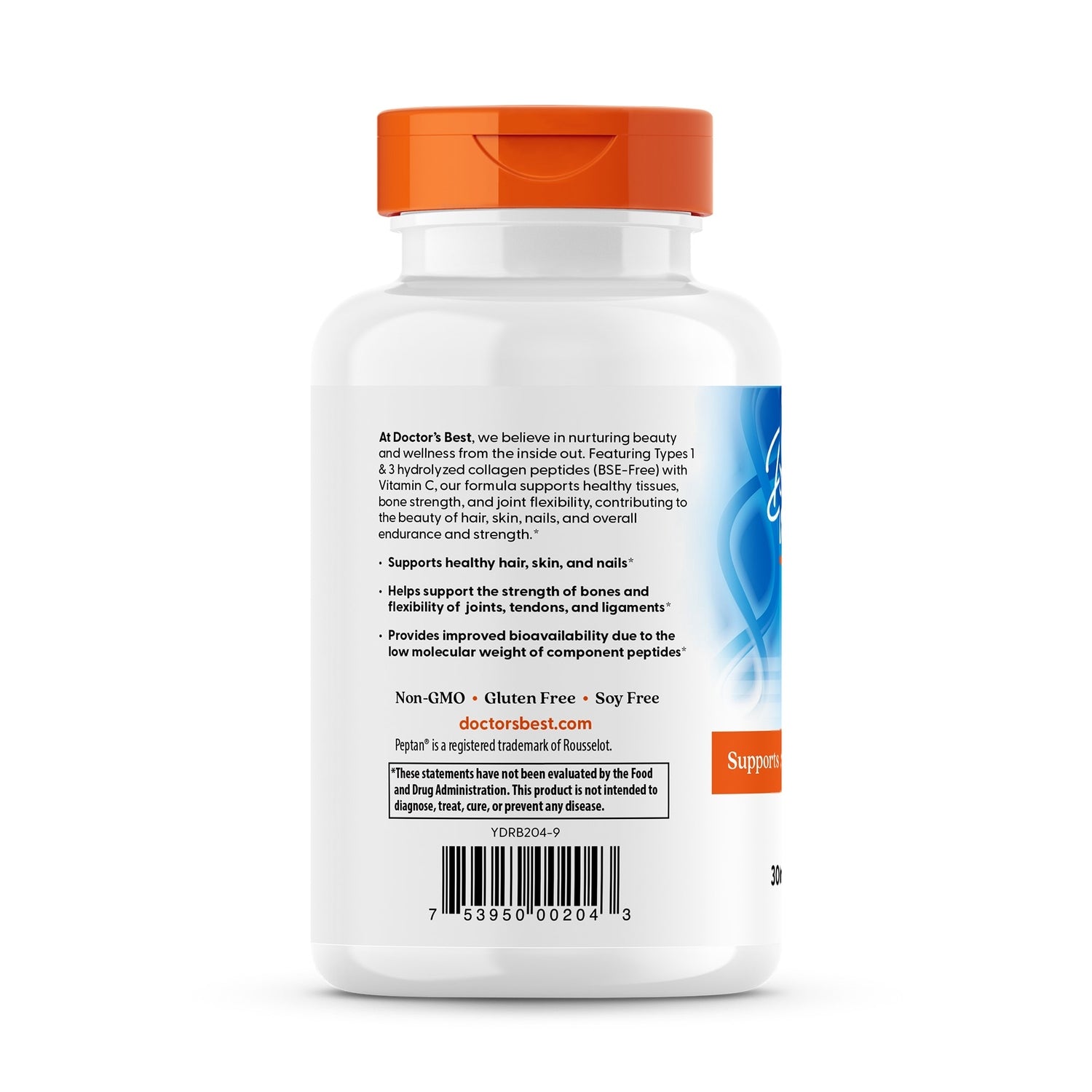 DB127 | back label of Doctor's Best Collagen Types 1 and 3 bottle showing product claims and barcode