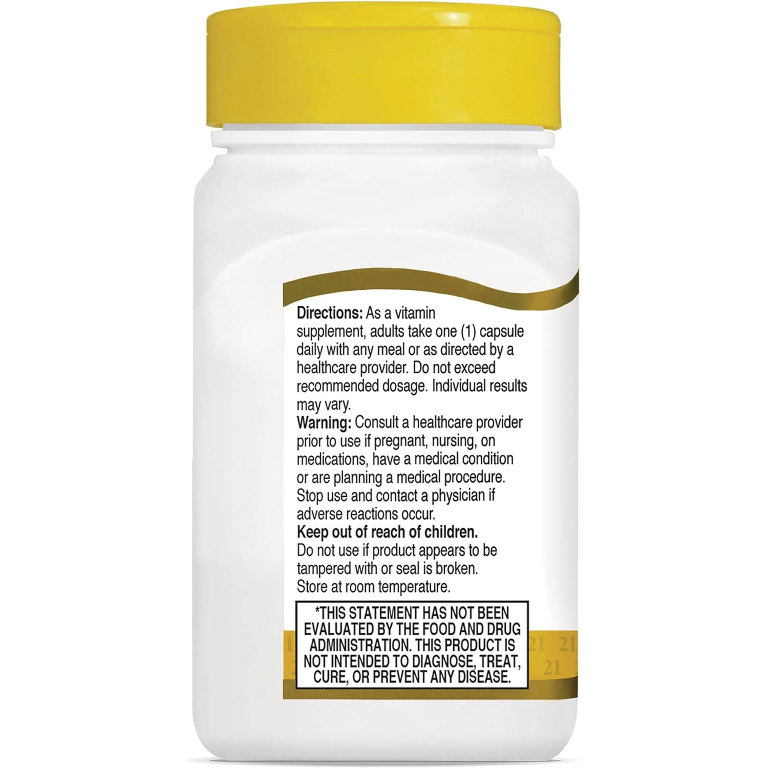 CNT015 | back label of white supplement bottle showing directions, warnings, and disclaimer text