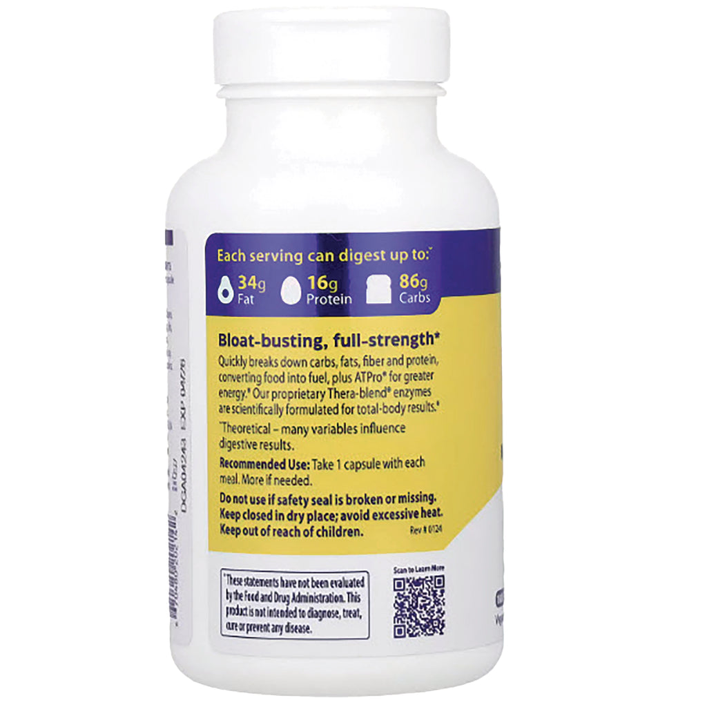 EMD011 | back label product infographic on white supplement bottle showing digestion claims, recommended use and QR code - Thumbnail