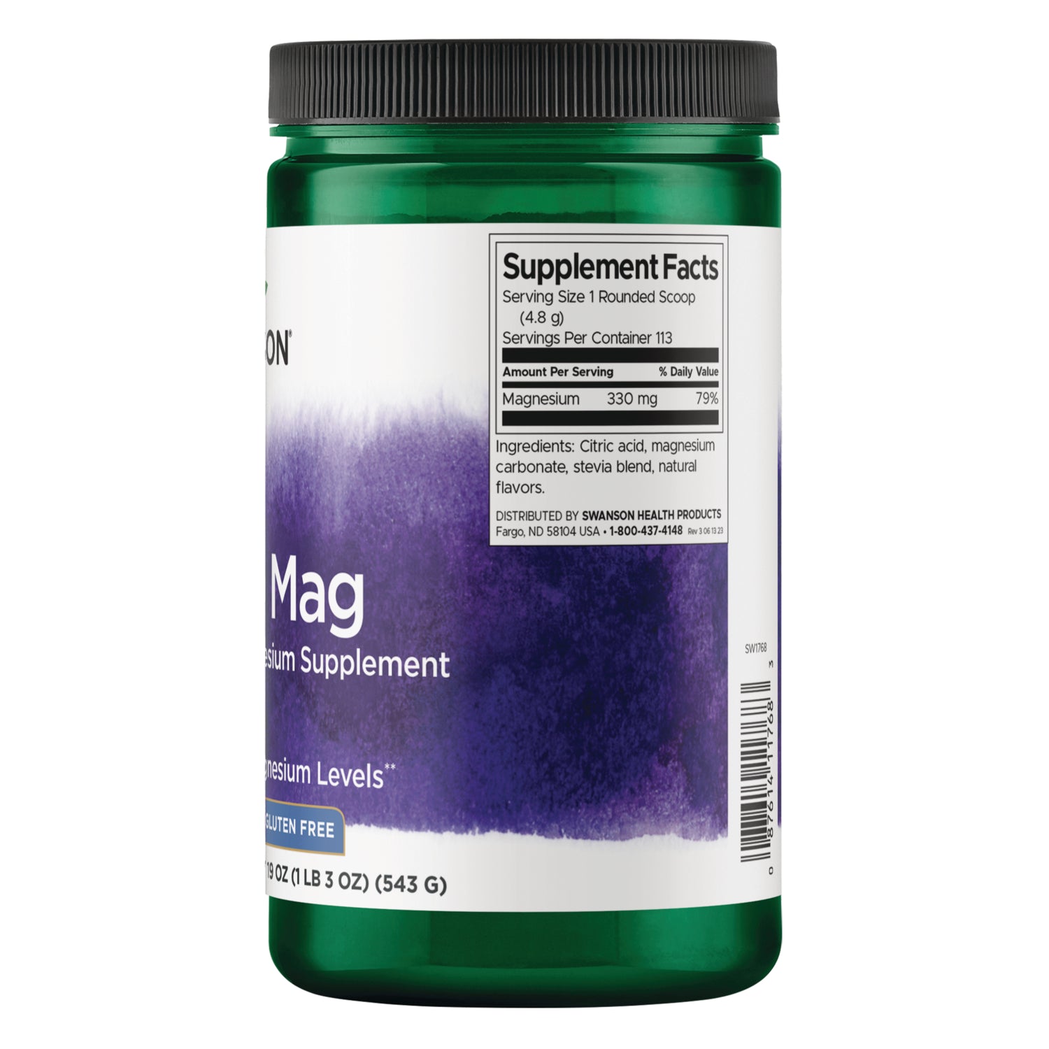 SW1768 | Back label with supplement facts and serving information