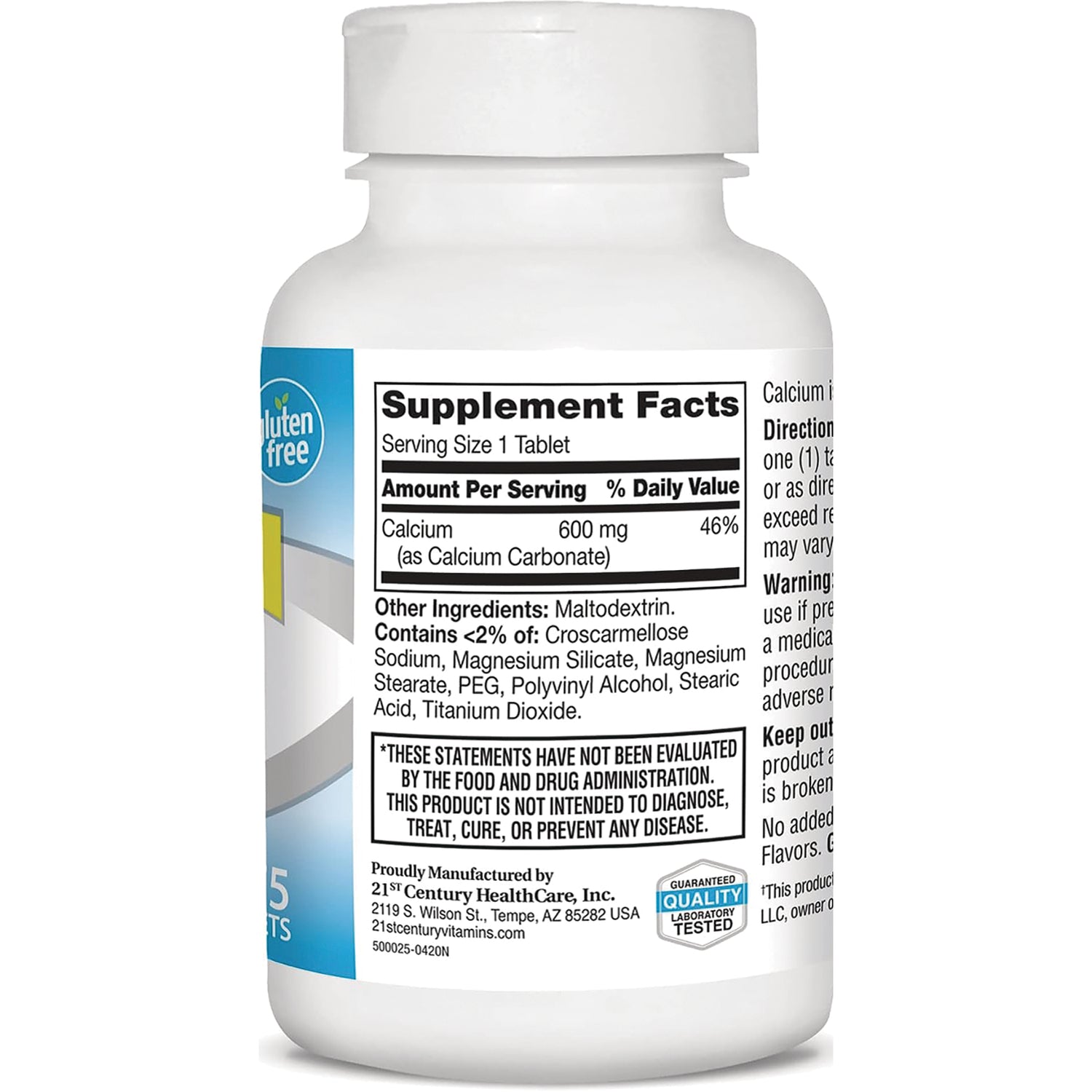 CNT264 | Back label showing Supplement Facts panel listing Calcium 600 mg and other ingredients