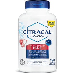 CCL002 | Citracal Maximum Plus calcium supplement bottle with vitamin D3 label, 180 coated caplets