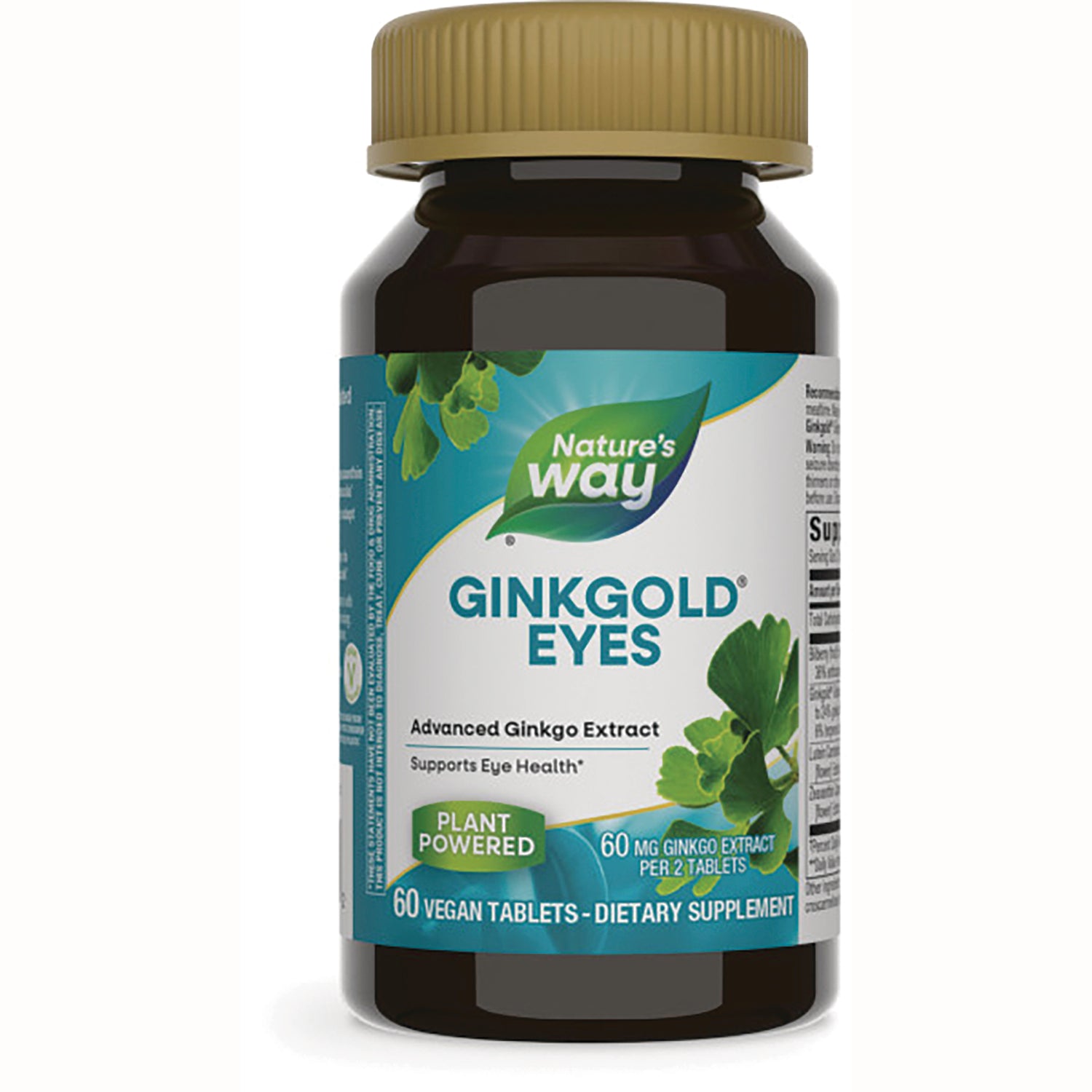 NW681 | Nature's Way Ginkgold Eyes supplement bottle front label showing 60 vegan tablets, plant powered