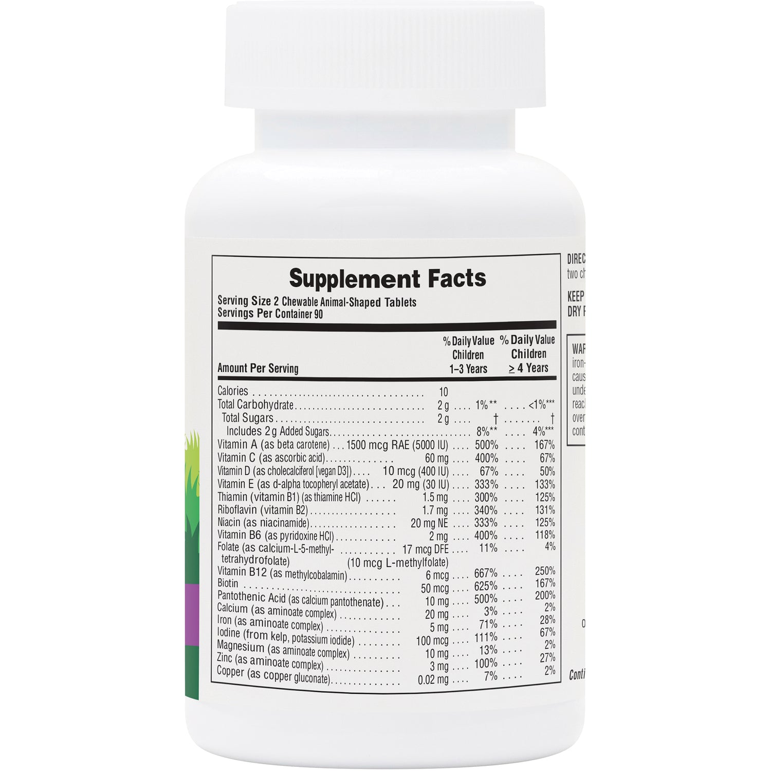 NTP011 | Back of white supplement bottle showing Supplement Facts panel with nutrient amounts