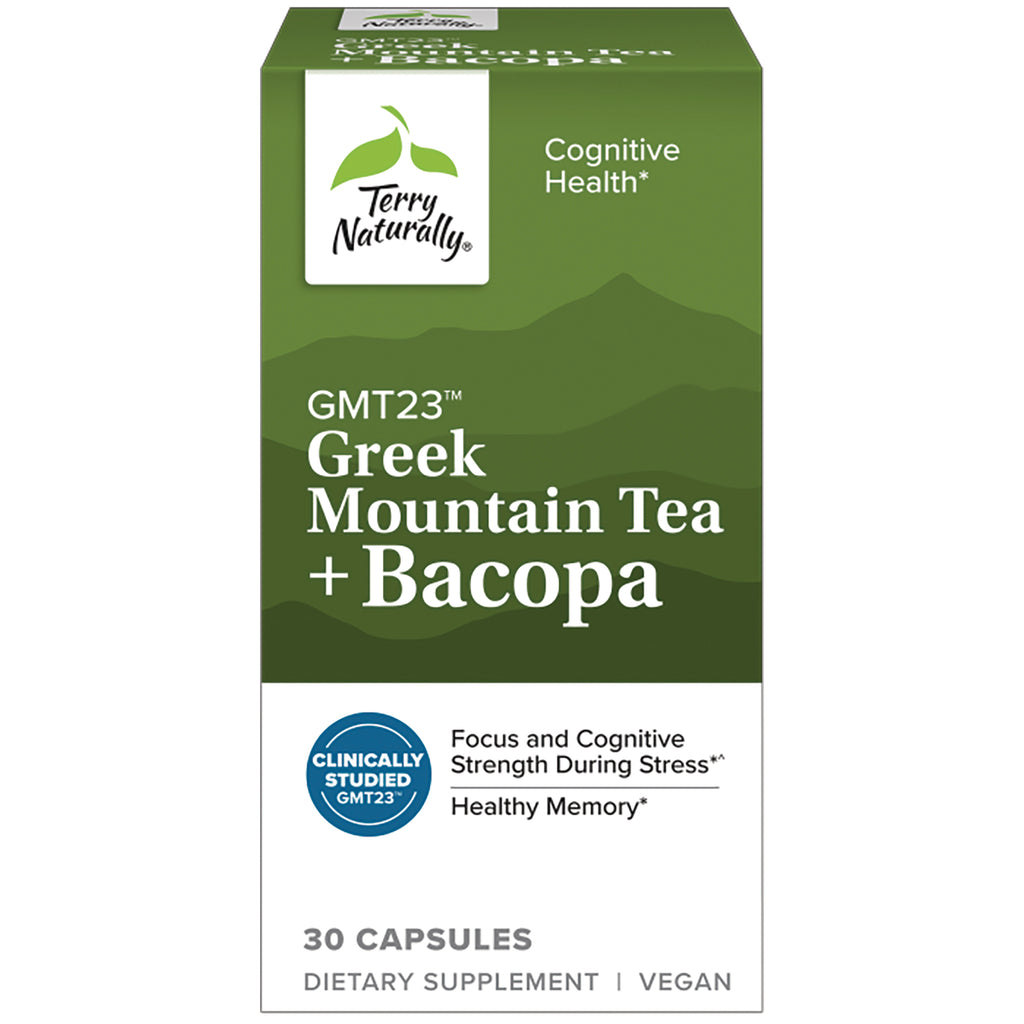 EUR067 | Terry Naturally Greek Mountain Tea + Bacopa dietary supplement front packaging, 30 capsules - Thumbnail
