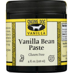 Singing Dog Vanilla jar labeled Vanilla Bean Paste, Gluten Free, 4 fl. oz. (118 ml)