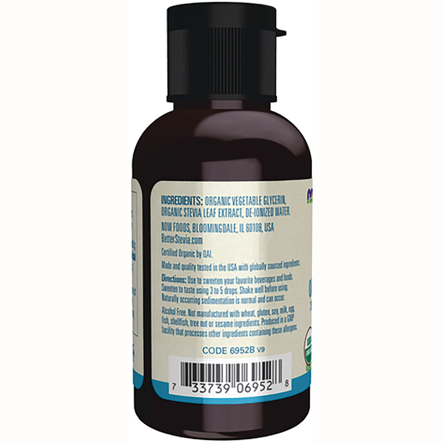 NWF095 | Back label of brown bottle showing ingredients list, barcode, and product code