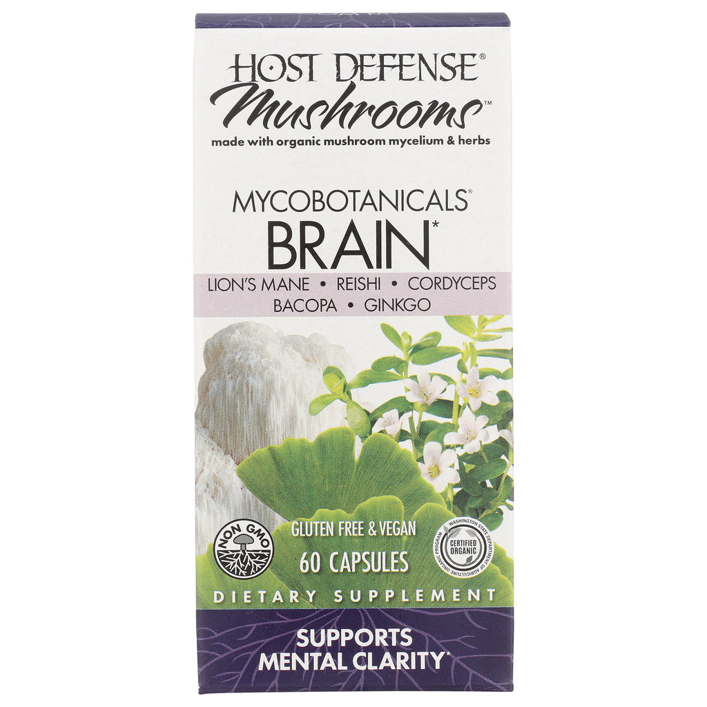 FUN024 | Host Defense Mushrooms Mycobotanicals BRAIN supplement box, 60 capsules, gluten free & vegan, supports mental clarity - Thumbnail